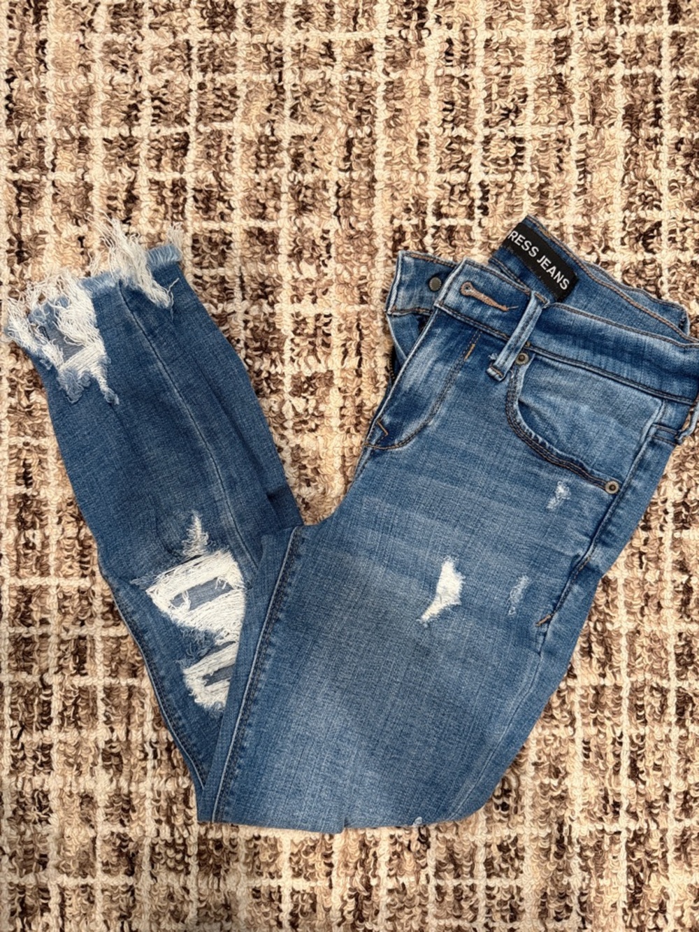 Express Distressed Skinny Jeans in Medium Blue